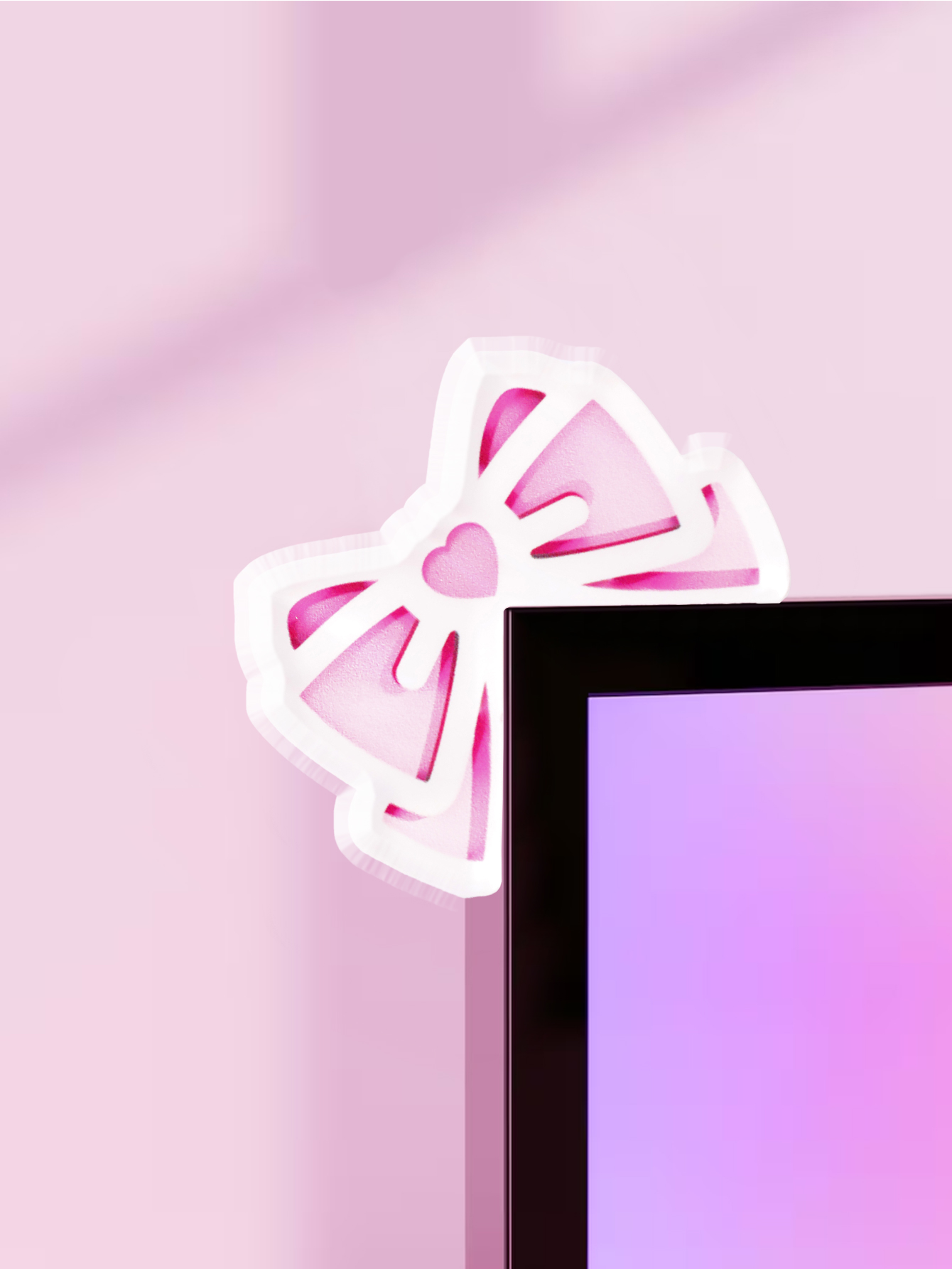 Office Desk Tech Accessories - Kawaii Bow Monitor Décor Rose Acrylique